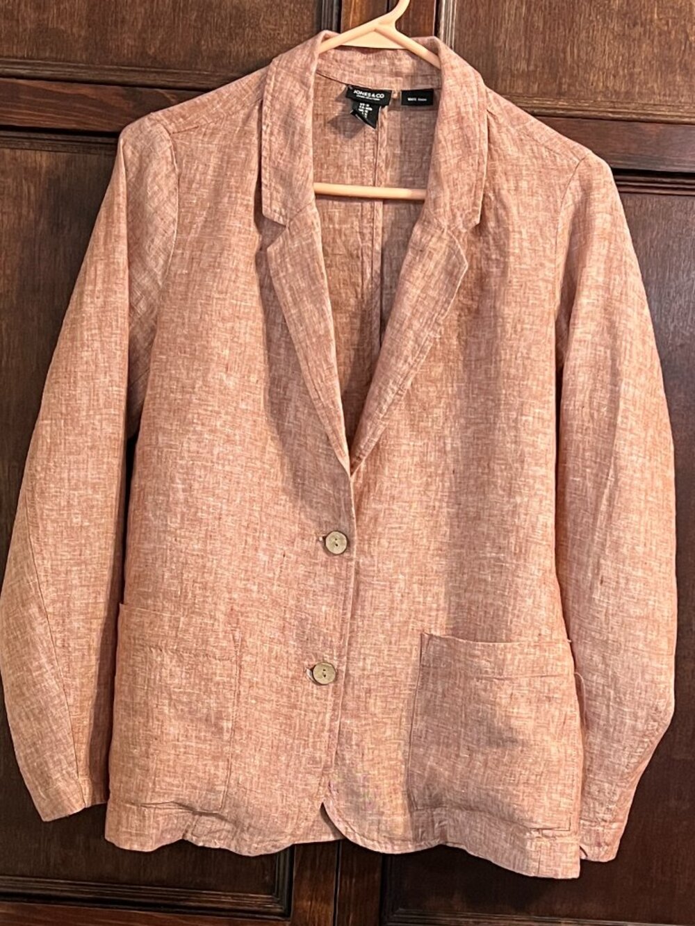 100% LINEN BLAZER RUST RED AND IVORY BY JONES & CO. SZ MED